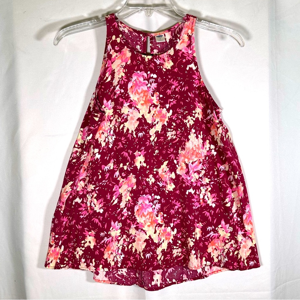 Old Navy Colorful Maroon Pink Abstract Floral Tank Top Women's size Small